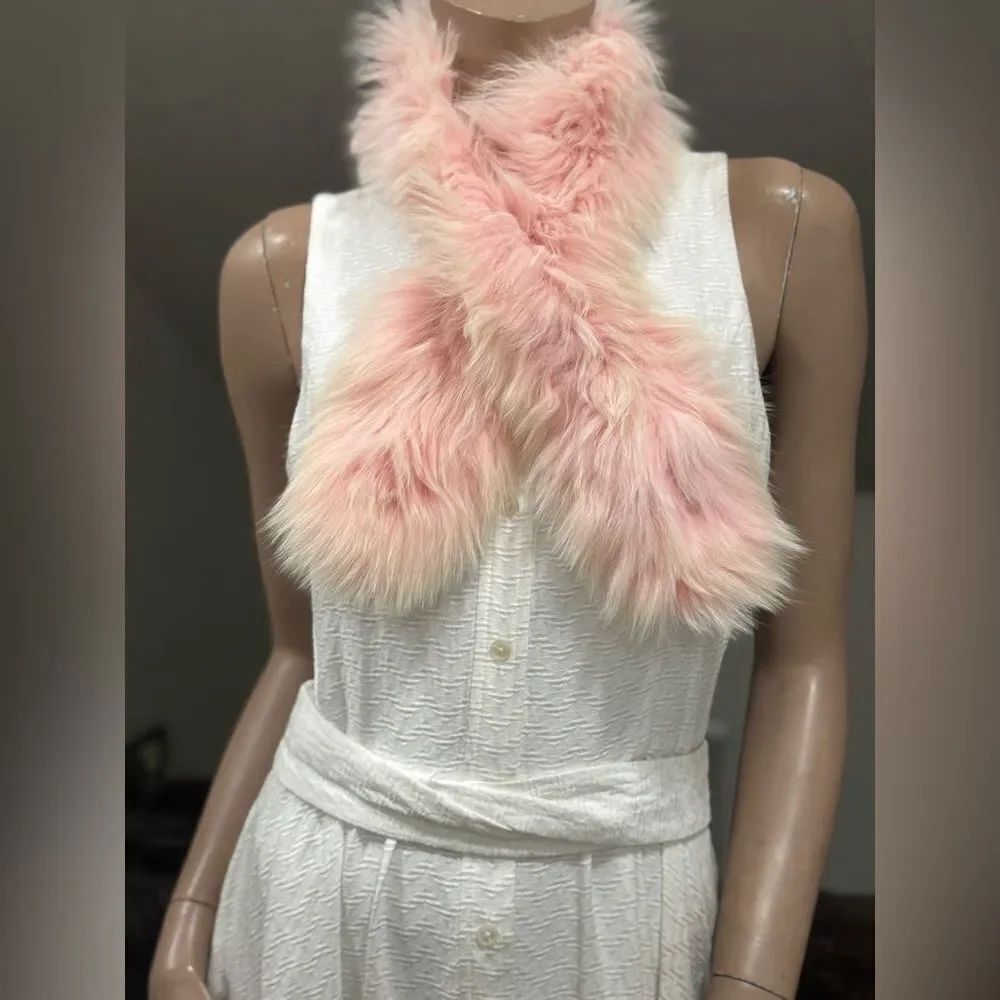Pink Real Fox FurâScarf, Soft & Cozy Knitted Fox Fur Scarf, Fox fur Collar